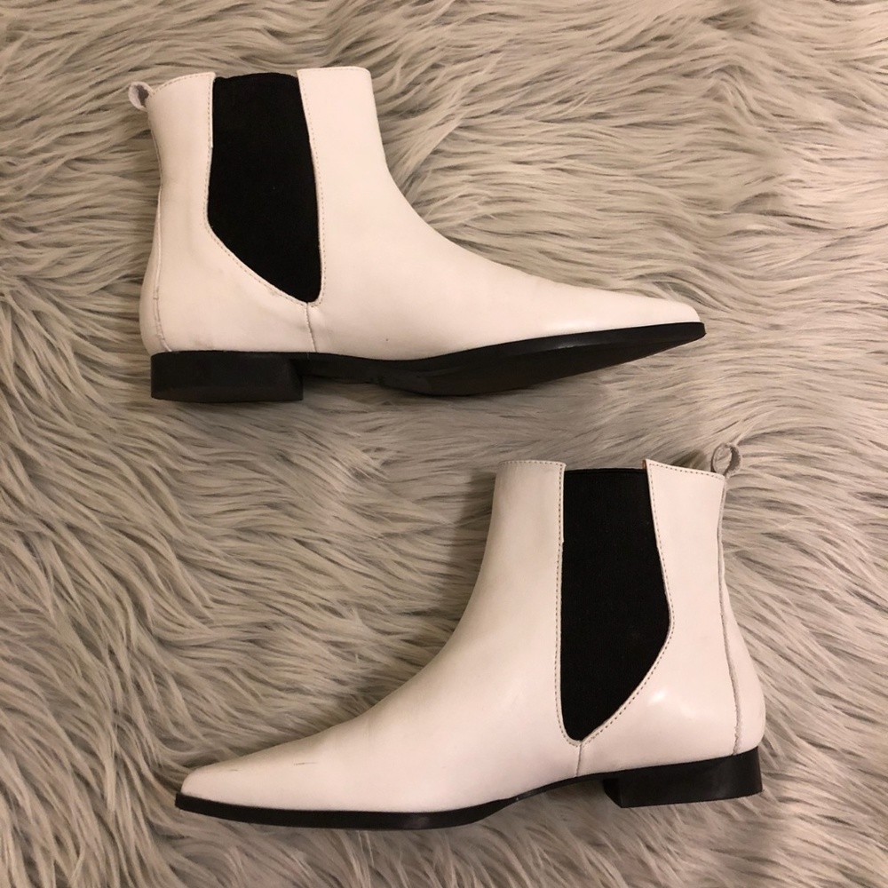 Zara White Leather Ankle Boots Size 38